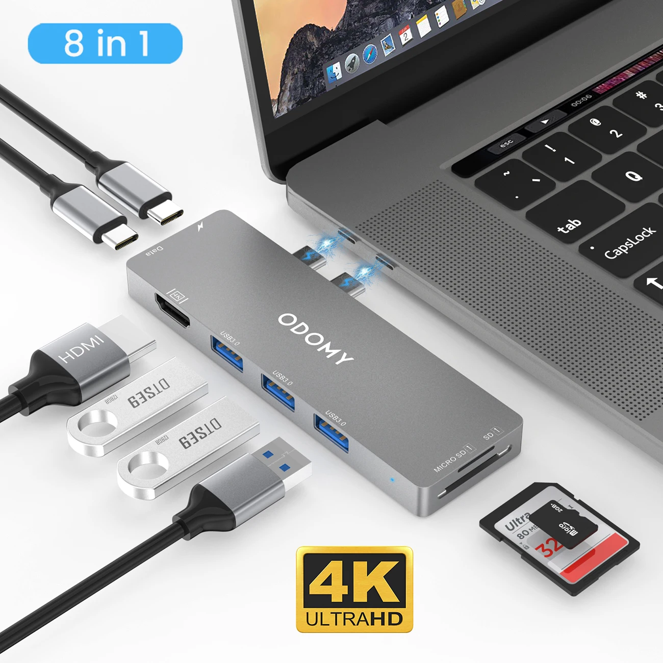 

8 in 1 USB-C Hub Multi-port Adapter for MacBook Pro 2018 2017 2016 Multiport Dock Adapter for Apple MacBook Pro 13"&15