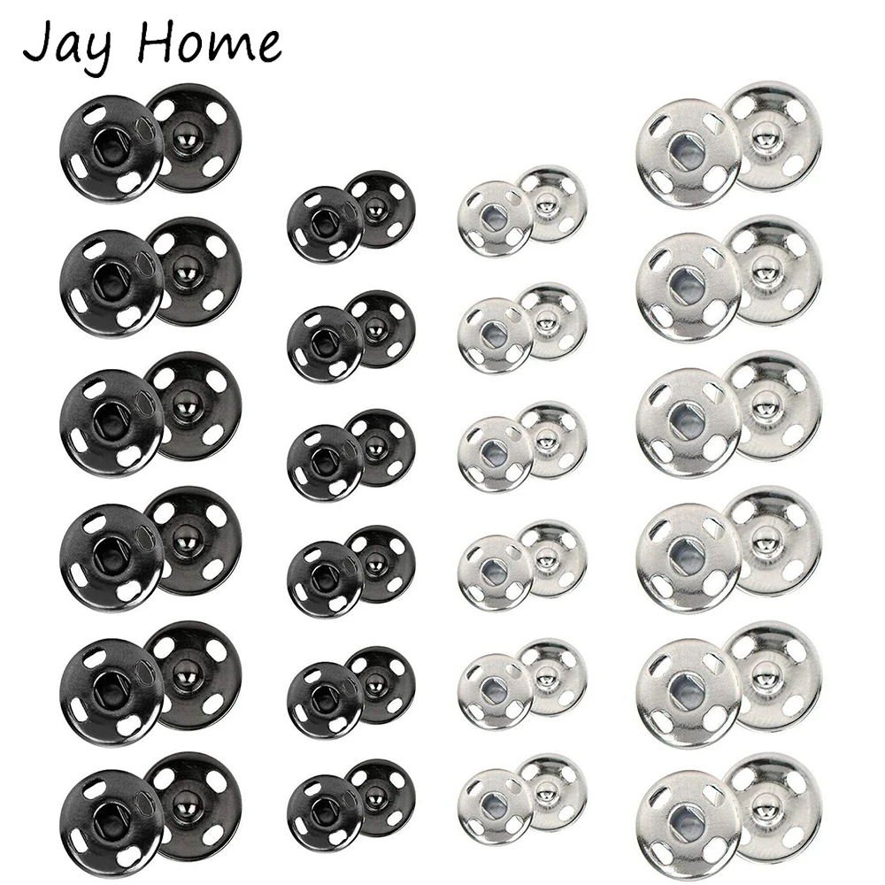 50 Sets 8mm 10mm Metal Sew-on Snap Buttons Black Silver Color DIY Sewing  Clothing Snap