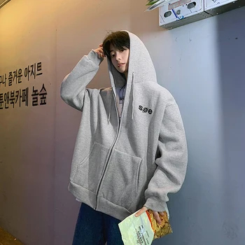 

2019 Autumn And Winter New Ins Super Fire Harajuku Style Men's Jacket Loose Hooded Solid Color Cardigan Sweatshirt Students Wild