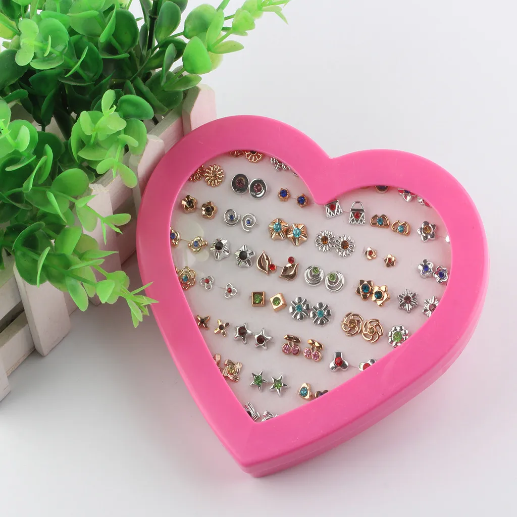 

NEW Womens earings fashion jewelry kolczyki сережки Gold Silver Color 36 Pairs Of Stud Earrings Child Heart Key Flower H51