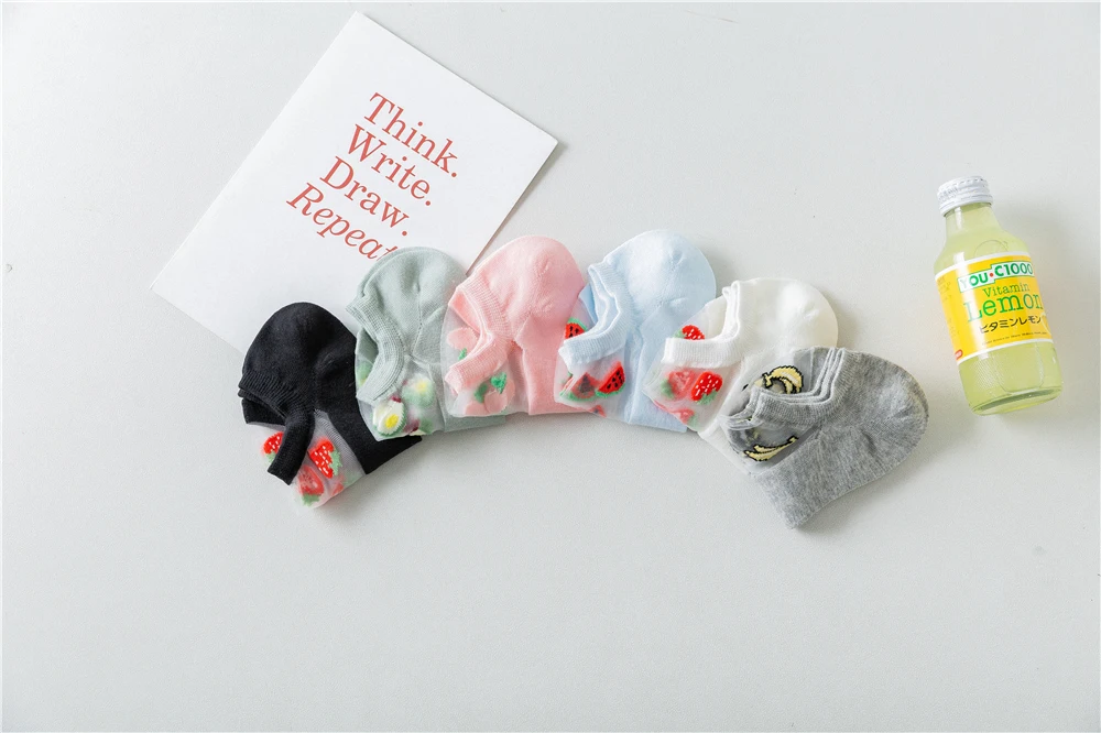 3 Paar süße Mädchen japanische Korea glücklich lustig Cartoon Baumwolle Eis Seide Socken Harajuku Obst Jacquard dünn atmungsaktiv rutschfest – Detail 5