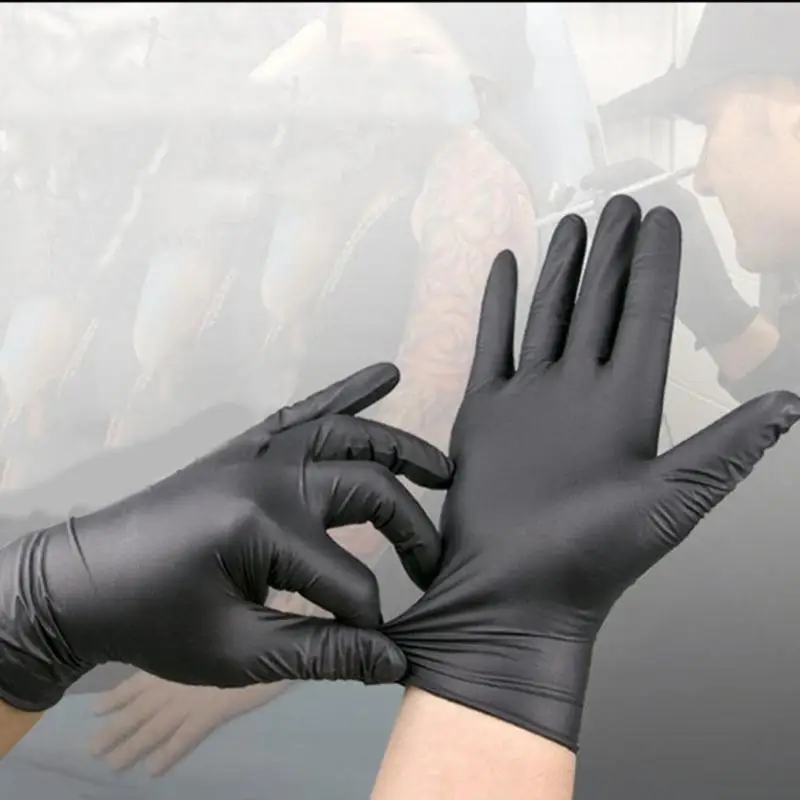 20 шт черные одноразовые перчатки нетоксичные Нитриловый резиновый порошок латексные перчатки для тату кухонные чистящие инструменты