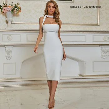 

2020 latest ladies close-fitting irregular dress sexy bag hip open back dress fashion halter neck open back bandage dress