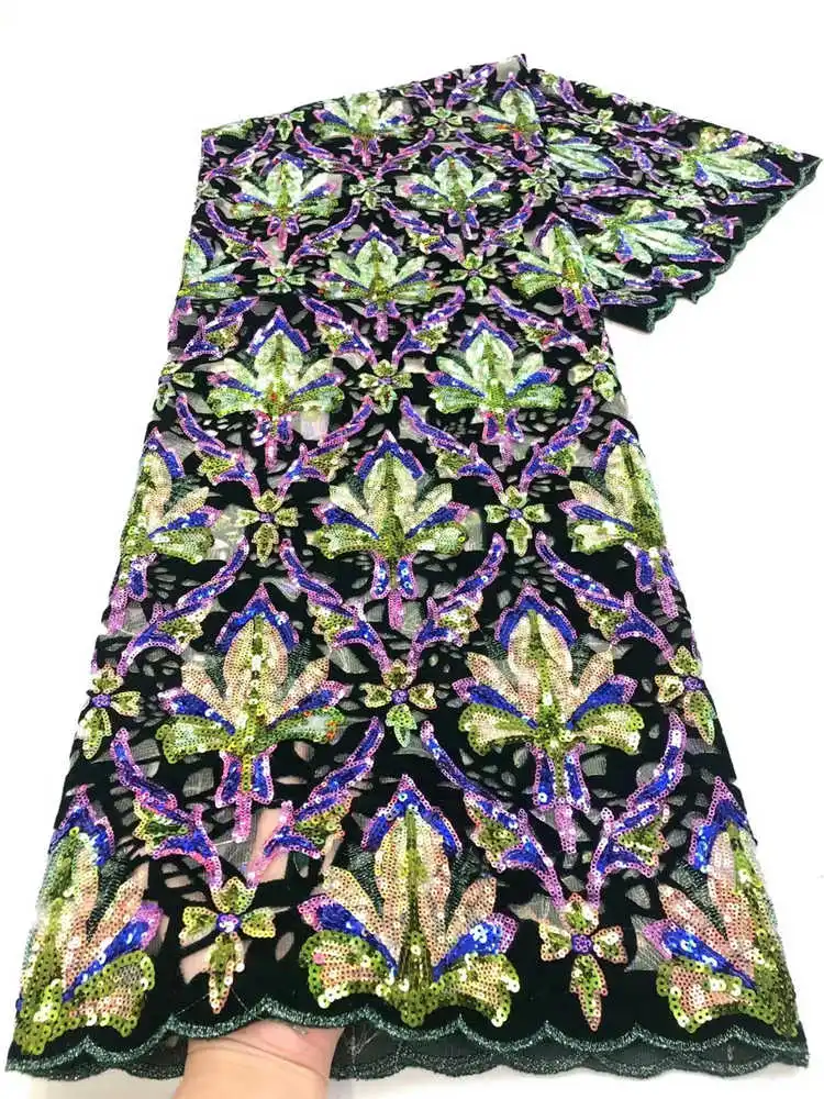 

2020Latest High-End Quality Classic Liser Embroidery Cut Hole Velvet With Sequince Fabric Lace For Wedding Dress NN969-s