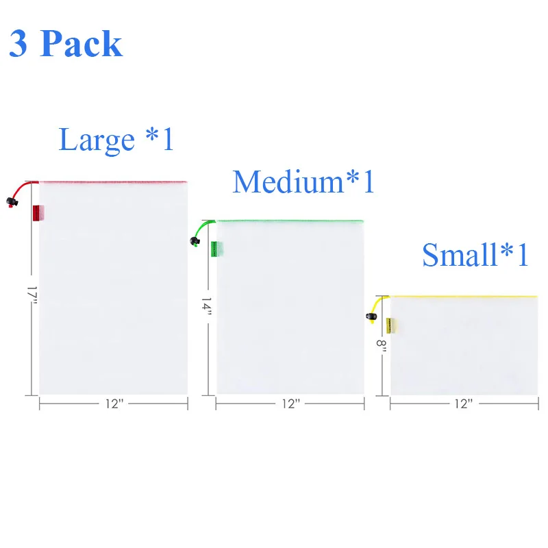 15 упаковок, сумки, многоразовые, без отходов, для женщин, для покупок, сетчатые сумки с кулиской, застёжка, экологичный, легкий фруктовый мешочек - Цвет: 3 Pack