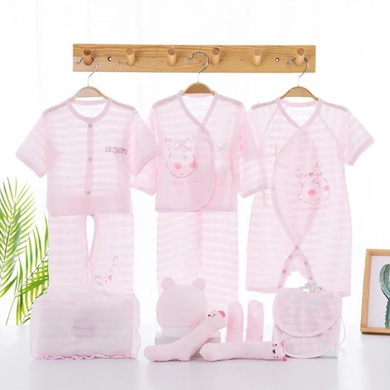 Муслиновый комплект для маленьких мальчиков и девочек, одежда для новорожденных, костюм, рубашка, летняя одежда с короткими рукавами, 13 шт., дышащая YKQ032 - Цвет: YKQ032B