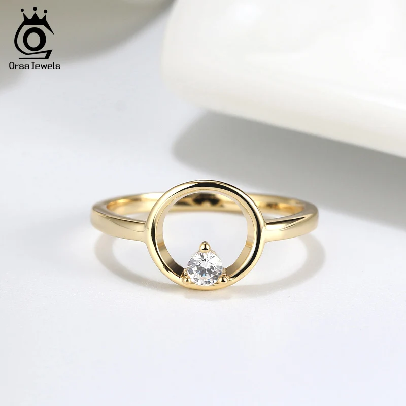ORSA JEWELS Настоящее 925 светильник роскошные круглые кольца пасьянс фианит AAAA Стерлинговое Серебро Простое модное кольцо ювелирные изделия SR191