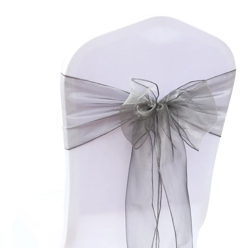 06 100pcs/set Chair Decoration Wedding Chair Organza Fabric Knot Cover Decoration Chairs Bow Band Belt Ties for Weddings Banquet - Цвет: 06