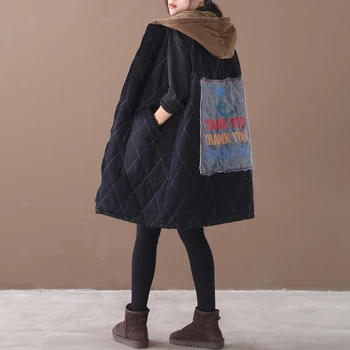 

Female new autumn and winter plus size literary rhombic pressure line patch printing sleeveless loose cotton vest