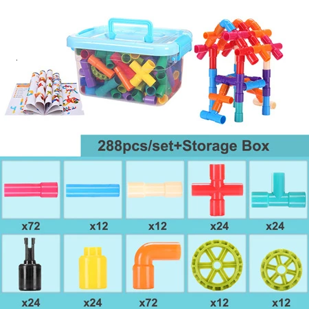 288pcs with box 3D строительные игрушки водопровод строительные блоки пластиковые DIY сборка туннель из труб блоки игрушки для детей Подарки - Цвет: 288pcs with box