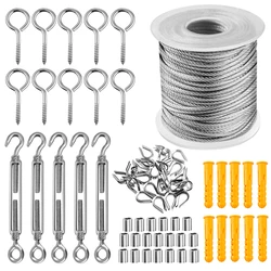 Corda de fio flexível revestida com detalhes em aço inoxidável transparente, kit de varal de 2mm e diâmetro, 30 m