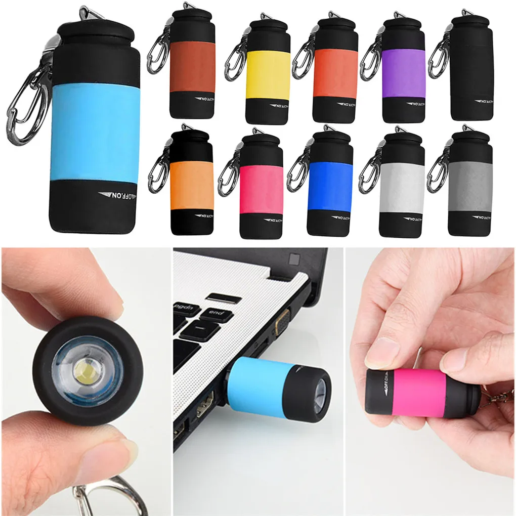 

LED Mini Flashlight Key Chain Portable Torch Outdoors Waterproof USB Rechargeable Hiking Camping Flashlights Built-in Battery