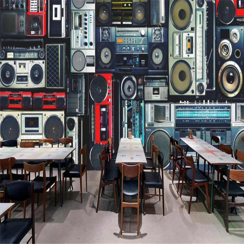 Beibehang-Retro-Vintage-Recorder-Radio-Restaurant-Restaurant-Wall-Custom-Large-Mural-Green-Wallpaper-papel-de-parede (2)