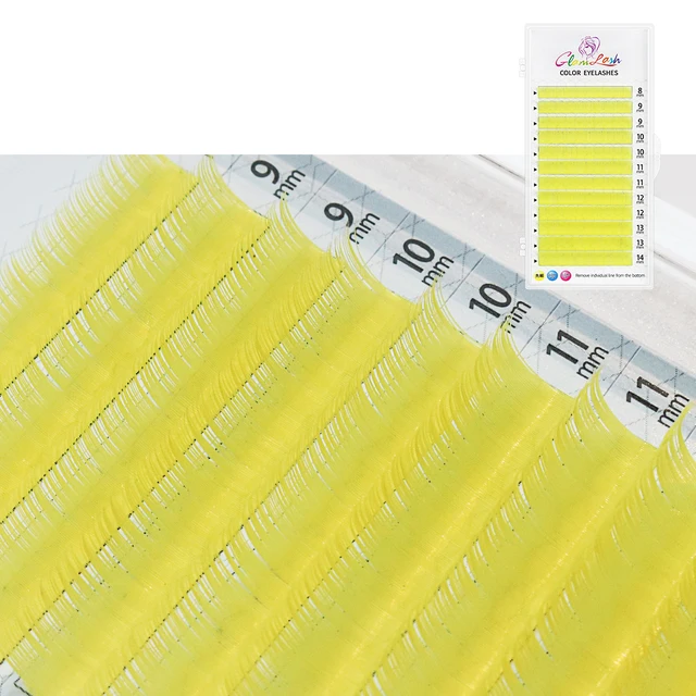 GLAMLASH Color Lash Purple Blue Brown Green Red White Pink Yellow Eyelash Extensions Individual False Colored Mink Lashes Makeup Yellow