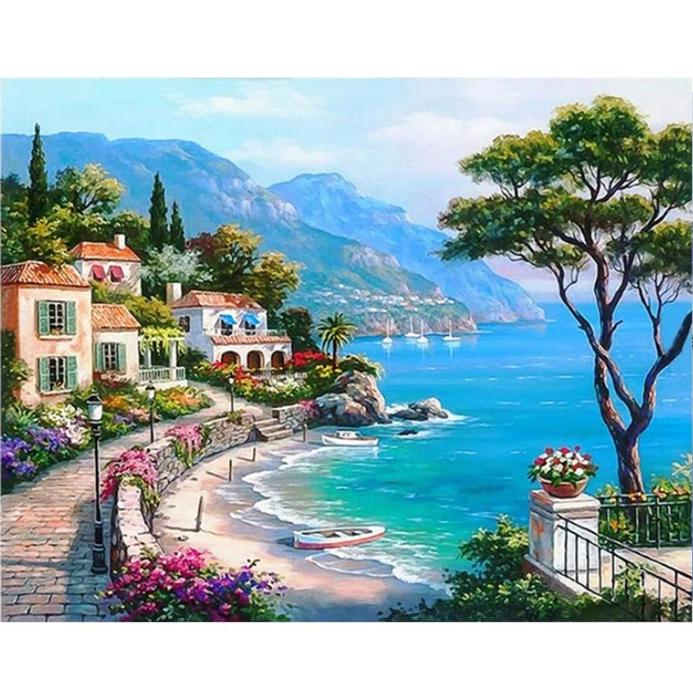 

Landscape Lake Village 11CT Cross Stitch Patterns Embroidery Hobby Sewing Painting Handiwork Halloween Wholesale Room Decor