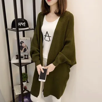 

Solid Cardigan Casual Women Sweater Simple Batwing Sleeve Autumn Knit Coat Ladies Korean Fashion Long Cardigans Overcoat