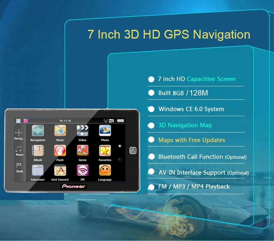 7 дюймовый HD автомобильный грузовик OS CE6.0 800*480 MTK MS2531 GPS навигация 800 мгц/FM/8 гб/DDR 128 м