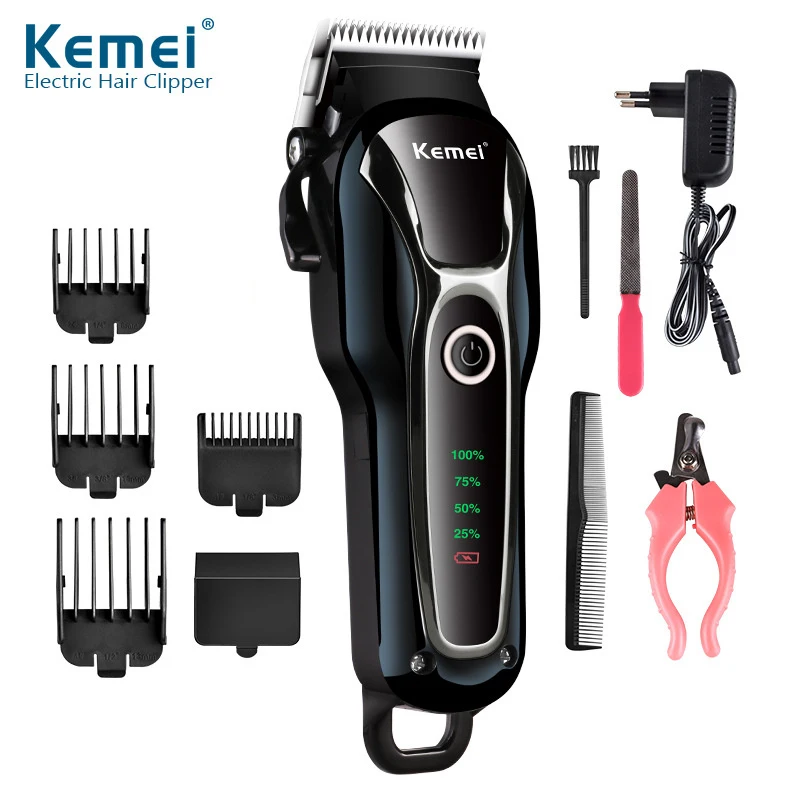 

Kemei Hair Trimmer Rechargeable Professional Clipper Pet Dog Trimmer Powerful Cat Cutter Grooming Hair Remover EU plug 43D