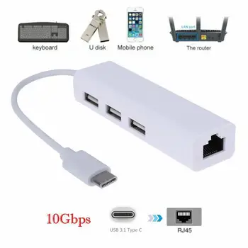 

USB-C USB 3.1 Type C to USB RJ45 Ethernet Lan Adapter Hub Cable for Macbook PC Type-C port