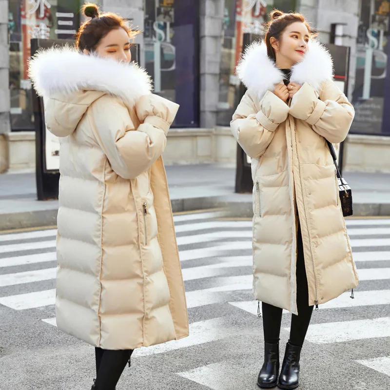 

2019 Winter Warm Large Fur Collar Hooded Zipper Long Sleeve Mid-length Cotton-padded Clothes/Cotton Coat Qmhym8102