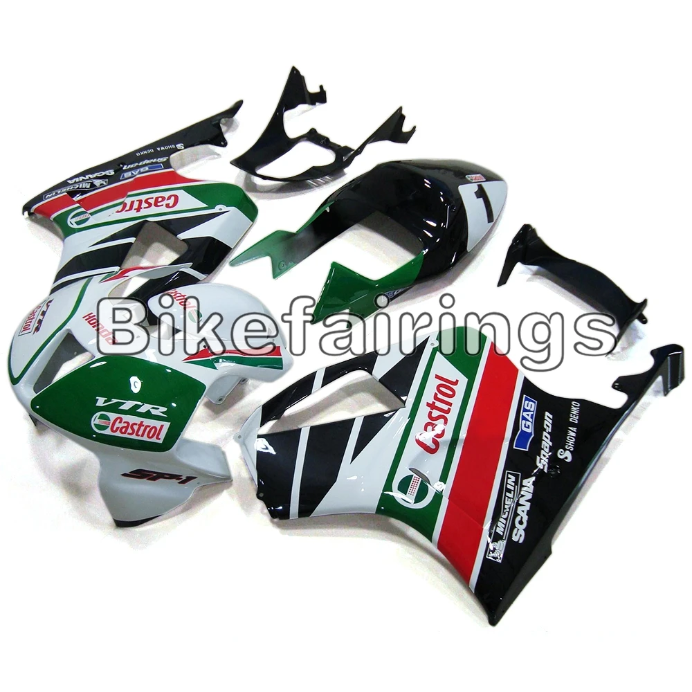 Castrol зеленый красные, Черные ABS Пластик полный комплект обтекателя Для Honda VTR1000 2000 2001 2002 2003 электронный атомайзер Carene