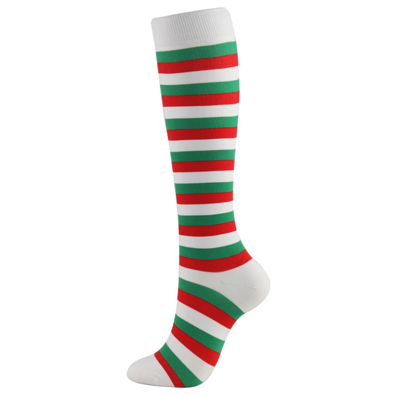 Red Green White Рождественские Компрессионные гольфы высокого качества для мужчин и женщин, компрессионные носки для бега с спортивным узором, высокие нейлоновые носки для бега - Цвет: Red Green White