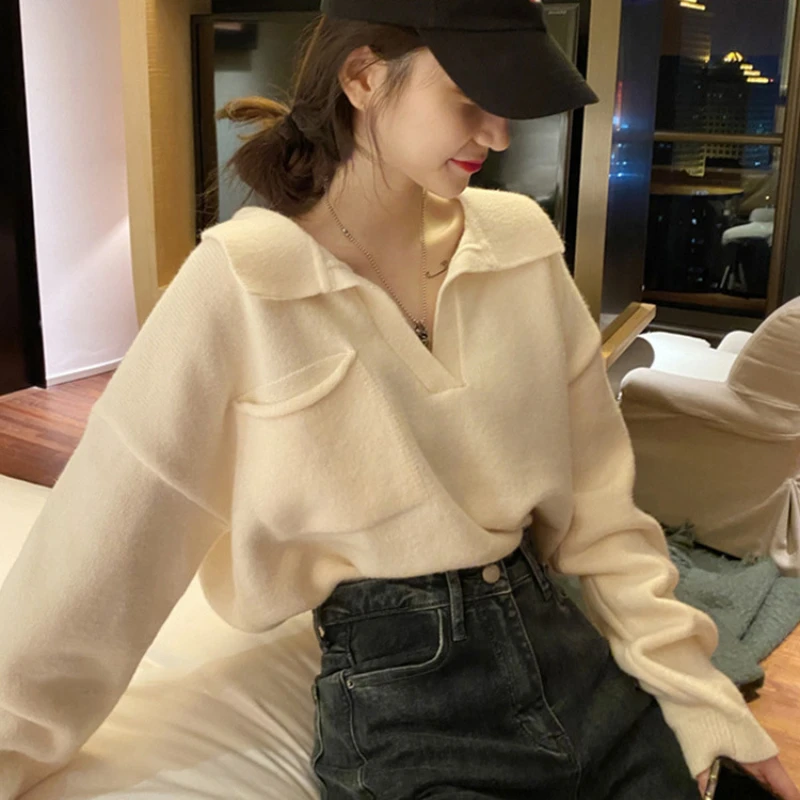 Autumn 2021 new V-neck loose Pullover Sweater women's short long sleeve sweater women's gentle top fashion long sweater