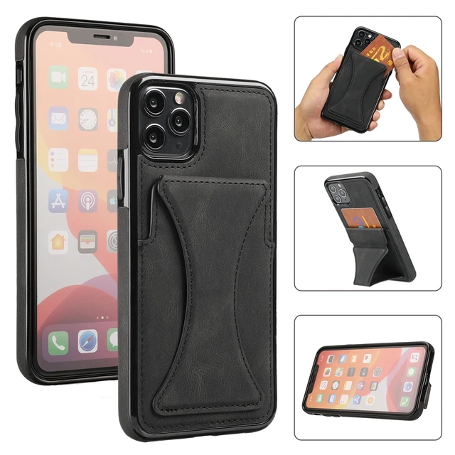Luxury Wallet Card Slot PU Leather Phone Case for iPhone 11 12 Pro Max 13 Mini SE 2 X Xs Xr 7 8 Plus Magnetic Fold Stand Cover black