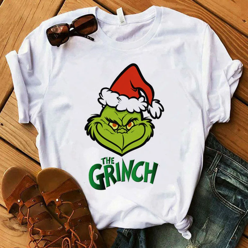 LUSLOS Grinch Santa забавная женская футболка, графические футболки, женские повседневные белые футболки с коротким рукавом, женские футболки больших размеров, женская одежда - Цвет: XWT3211