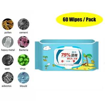 

60 Wipes/pack 75% Disinfection Alcohol Wipes Disposable Hand Wipes Antiseptic Pads Swabs Skin Cleaning Care Sterilization Tissue