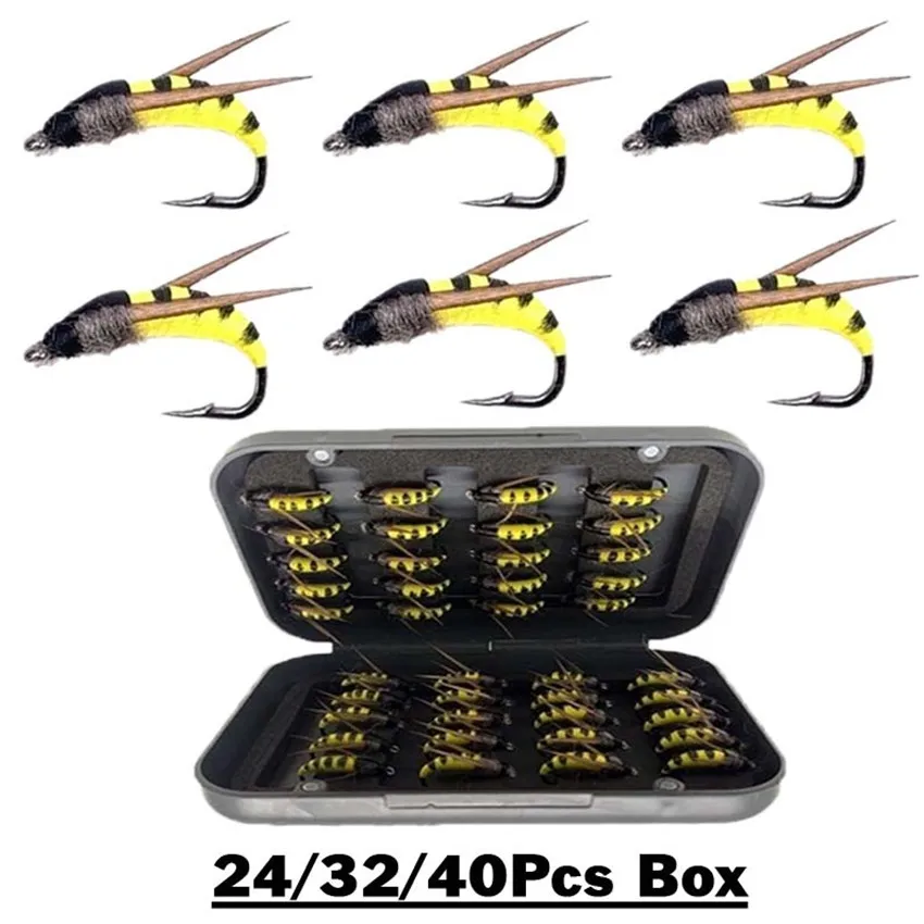 24/32/40Pcs/Box Nymph Scud Fly Bug Worm for Trout Fishing Artificial Insect  Bait Lure Fishing Bait Handwork