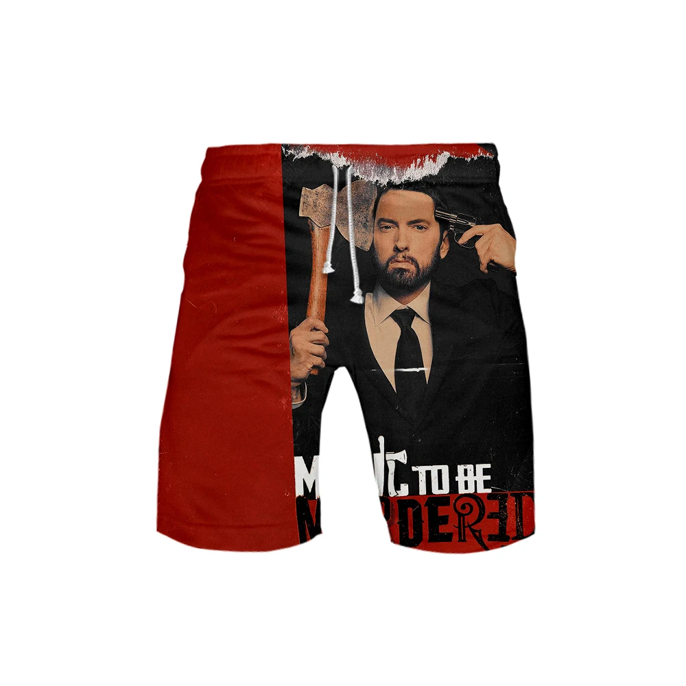 

Fashion Men's Beach Shorts Eminem 3D Printed Beach Shorts Men's Fashion 3DEminem Red Hip Hop Boy 3D Pattern Summer Casual Shorts