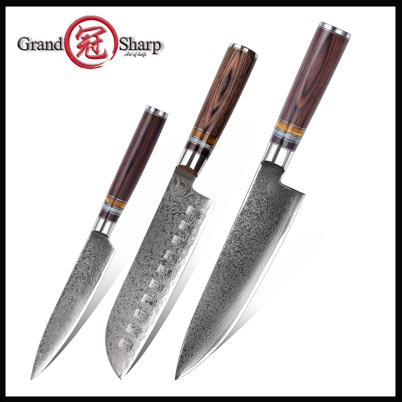 Grandsharp 3 шт. Набор ножей шеф-повара из японской дамасской стали кухонные ножи