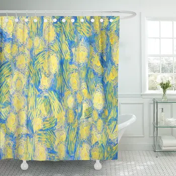 

Blue Paint Wide Abstract in Van Gogh Yellow Abstractionism Shower Curtain Waterproof Polyester Fabric 60 x 72 inches Set