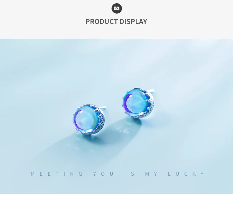 Modian Luxury Charm Blue Opal Crown Stud Earrings Fashion Elegant 925 Sterling Silver Crystal Jewelry For Women S925 Female Gift