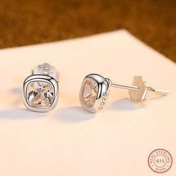 

BAFFIN Simple Trendy Square Stud Earrings Gold Color Real 925 Sterling Silver Jewelry White Zircon Earrings For Women Wedding