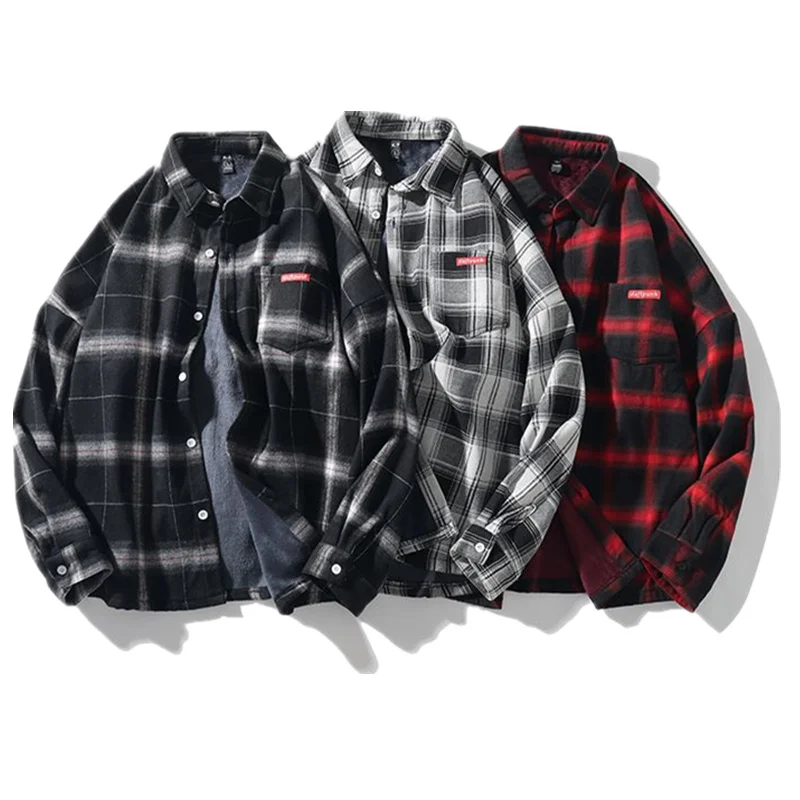 Koop BOLUBAO Casual Brand mannen Plaid Shirts Herfst Nieuwe Mannen Plus Fluwelen Lange Mouwen Warm Shirt Japanse Retro Revers shirt Tops