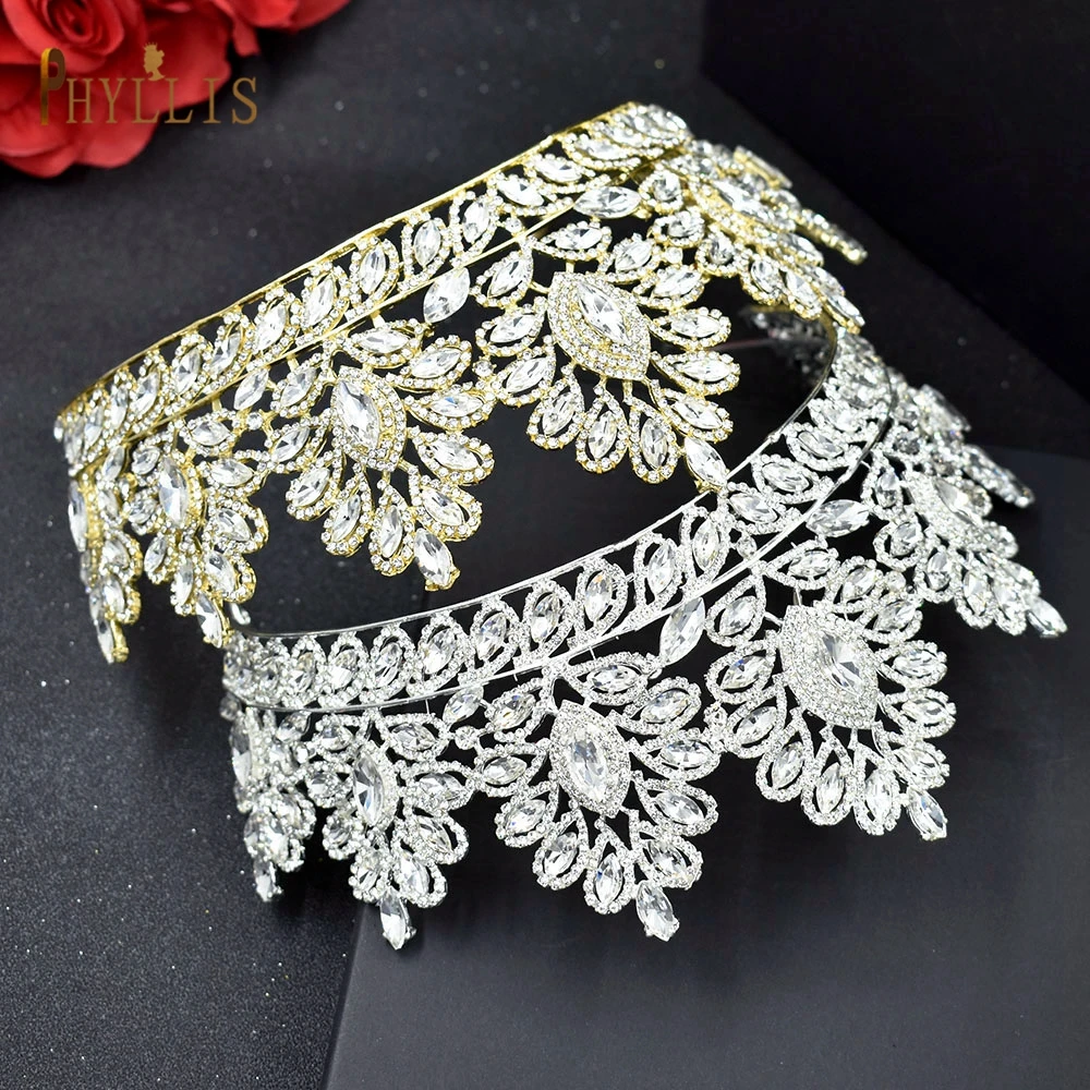 A121 Rhinestone Wedding Crown Crystal Bridal Hair Accessories Zirconia Women Tiara Baroque Headband Bride Queen Diadem Headwear