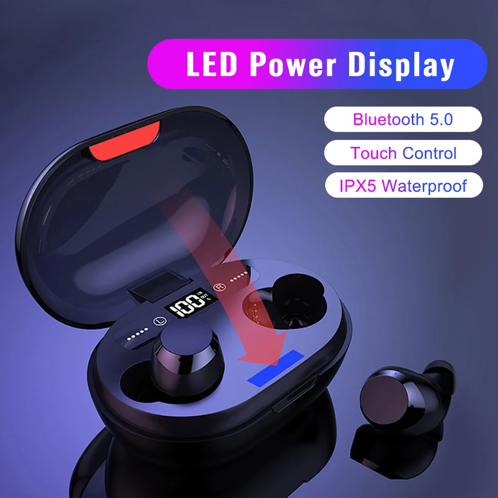 

IPX5 Waterproof TWS Bluetooth 5.0 Wireless Earphone LED Display 3000mAh Power Bank Can Charging For Phone Touch Control Headsets