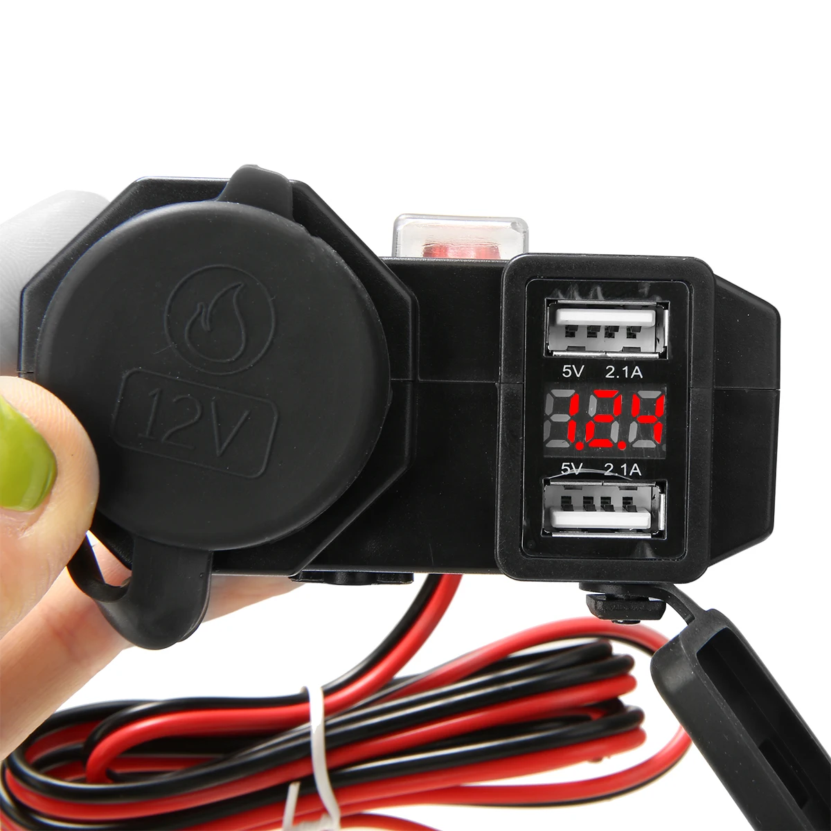 Universal Motorcycle Dual USB 2.1A + 2.1A Power Socket Charger +LED Voltage Voltmeter +Switch Waterproof For GPS Phone Charging