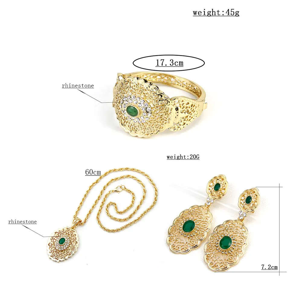 Sunspicems Chic Morocco Wedding Jewelry Set Gold Color Drop Earring Cuff Bracelet Bangle Pendant Necklace Arab Hollow Metal Gift