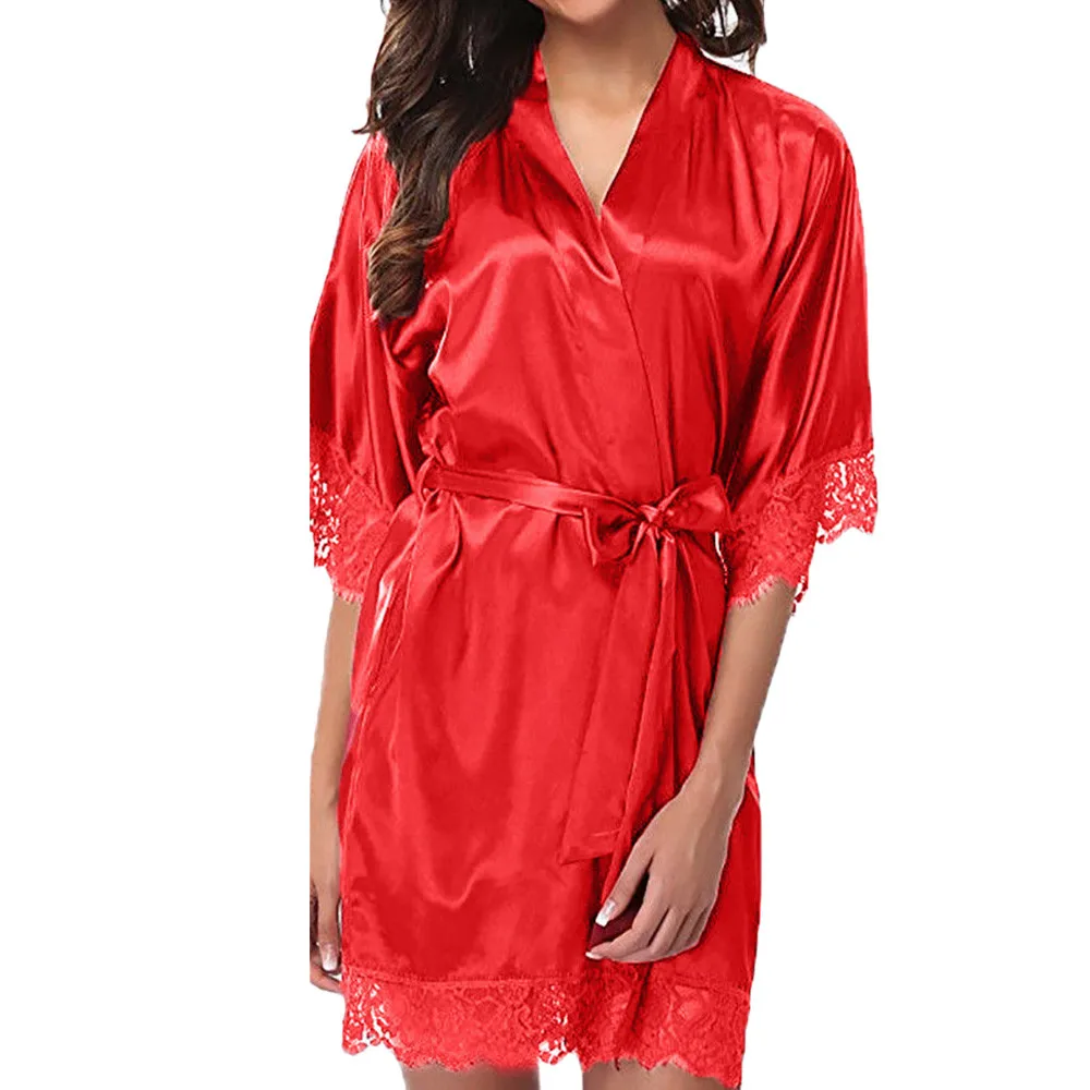 Женская одежда для сна, женский халат, Женская Сексуальная кружевная Пижама, атласная одежда для сна, белье, пижама, костюм, nuisette femme de nuit, сексуальная - Цвет: Красный