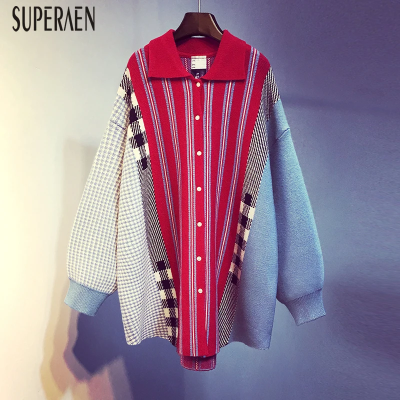 SuperAen 2019 Autumn and Winter New Korean Style Cardigan Sweater Coats Women Striped Wild Ladies S