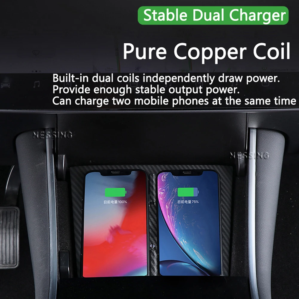 Dual Qi Беспроводное зарядное устройство Pad для Tesla Model 3 Автомобильный телефон USB
