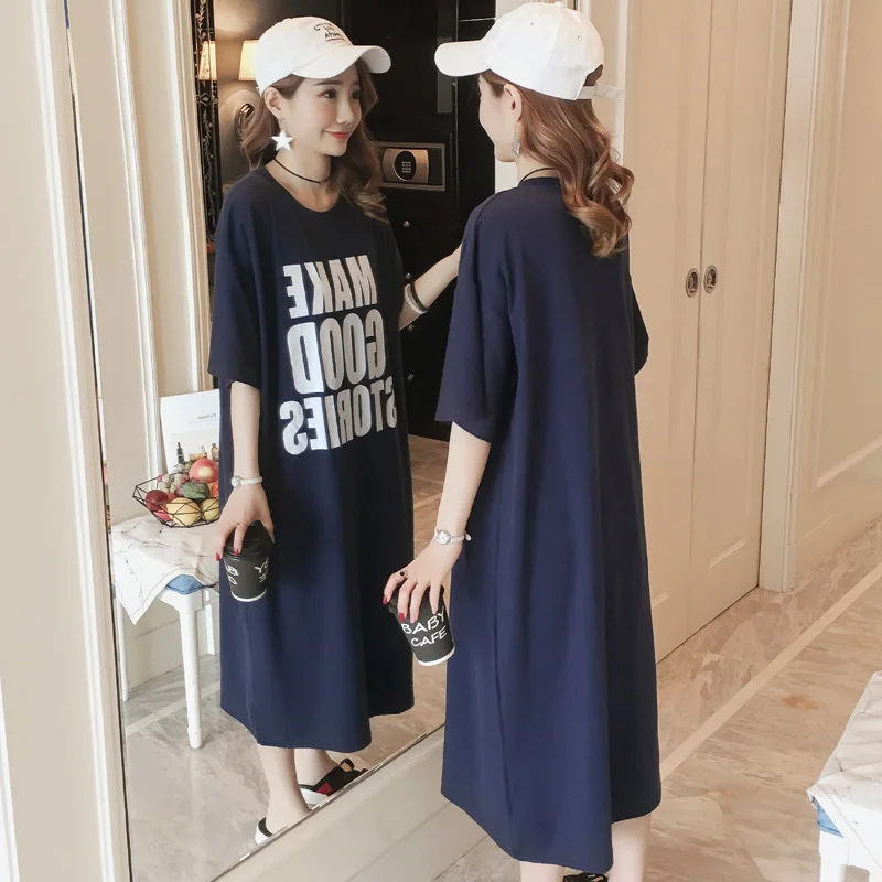 

#2376 Summer Plus Size Blue Tshirts Dresses For Women Short Sleeve O-neck Cotton Tee Shirt Dress Woman Oversize Loose Dress Girl