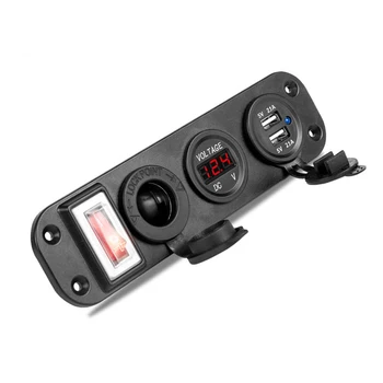 

AOZBZ Car Marine Boat Switch Panel 12V LED Voltmeter ON-Off Toggle Switch Panel 5V 3.1A Dual USB Charger Cigarette Lighter