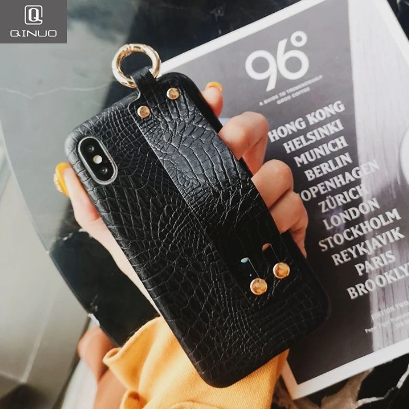 

Leather Crocodile Pattern Phone Case For iphone XS Max X XR 8 7 6 6S Plus 10 Cover Wrist Strap Hand Band Cases Coque Stand Capa