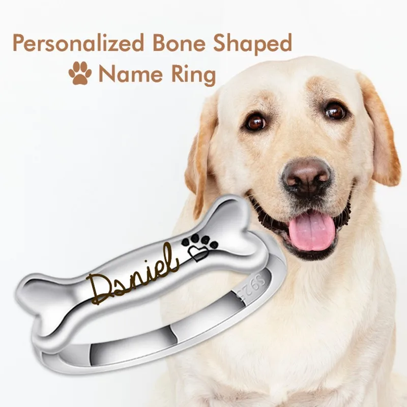 AIYANISHI Fashion Animal Dog Bone Customized Name Rings for Women Jewelry Gift Custom Your Name Rings Lover Gifts Drop Shipping