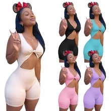

F7525 European and American women's sexy fashion hollow out solid color cute hot girl style one-piece pants spot supply