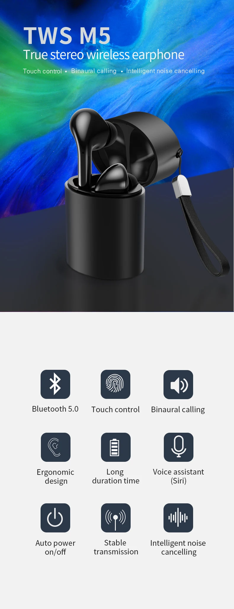 M5 Tws Bluetooth наушники, мини беспроводные наушники, спортивные наушники с громкой связью, беспроводная гарнитура с зарядным устройством для телефона xiaomi